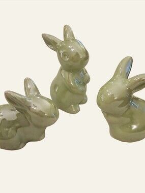Green Iridescent Ceramic Bunny Figurine Trio - Home Accents Decor